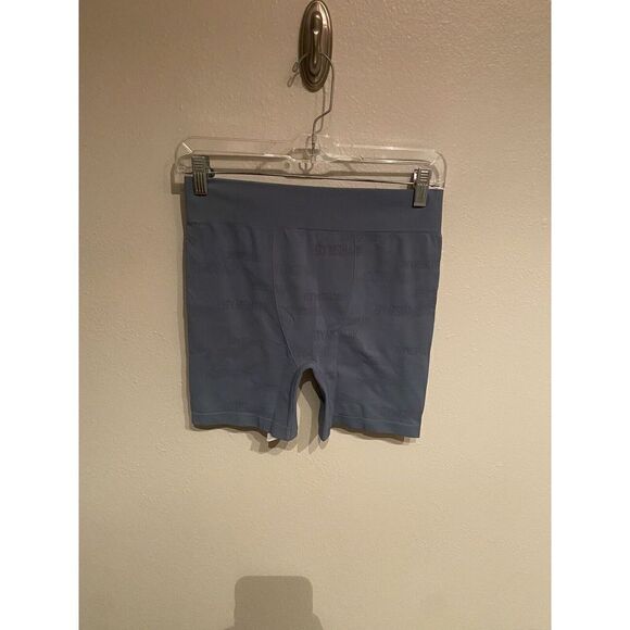 Gymshark Stretch High Rise Bike Shorts Blue Patterned Women's Large 5” Inseam - Picture 1 of 8